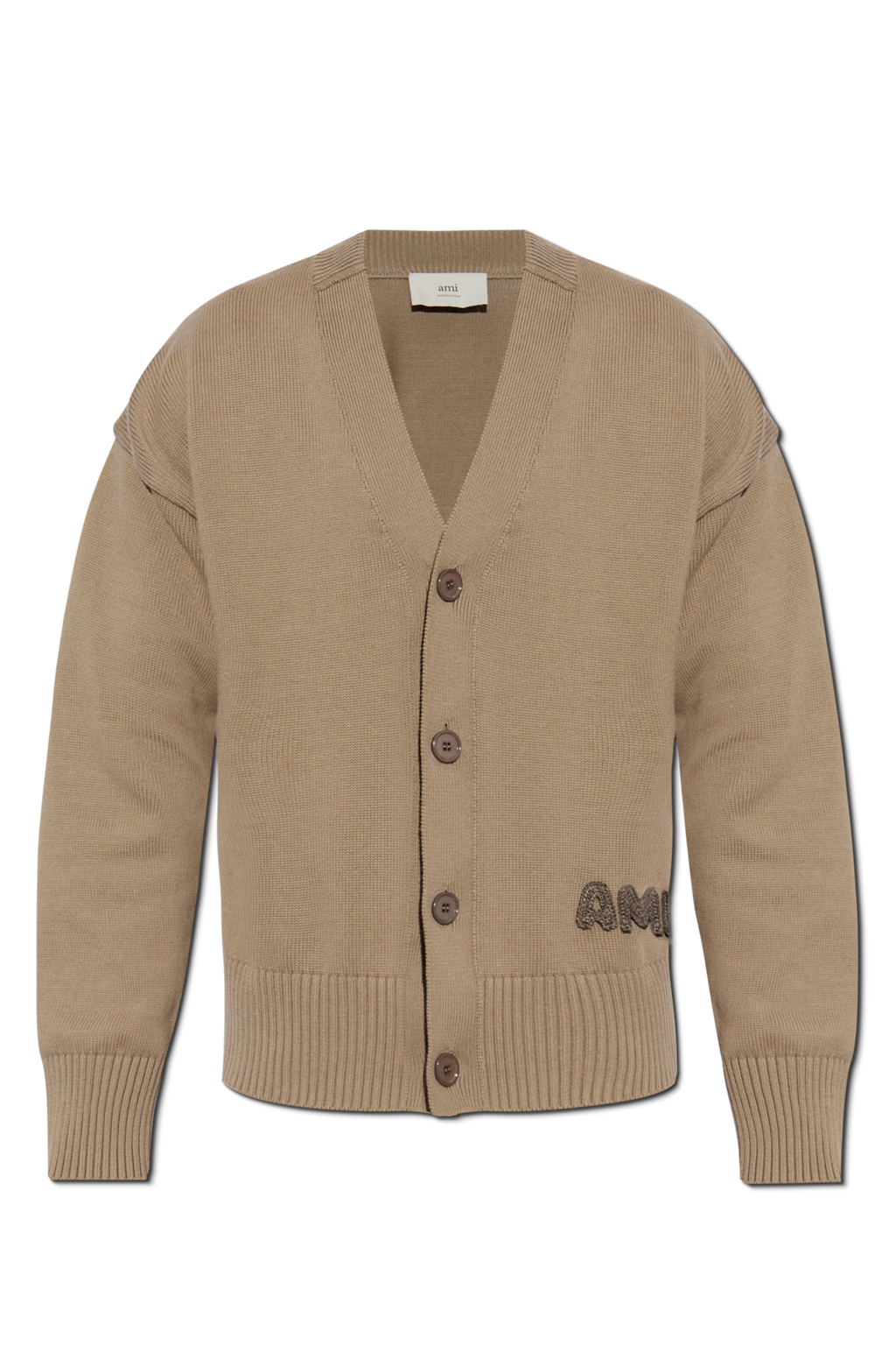 Ami Alexandre Mattiussi beige Cardigan with embroidered logo HKC163 KN0063-0952