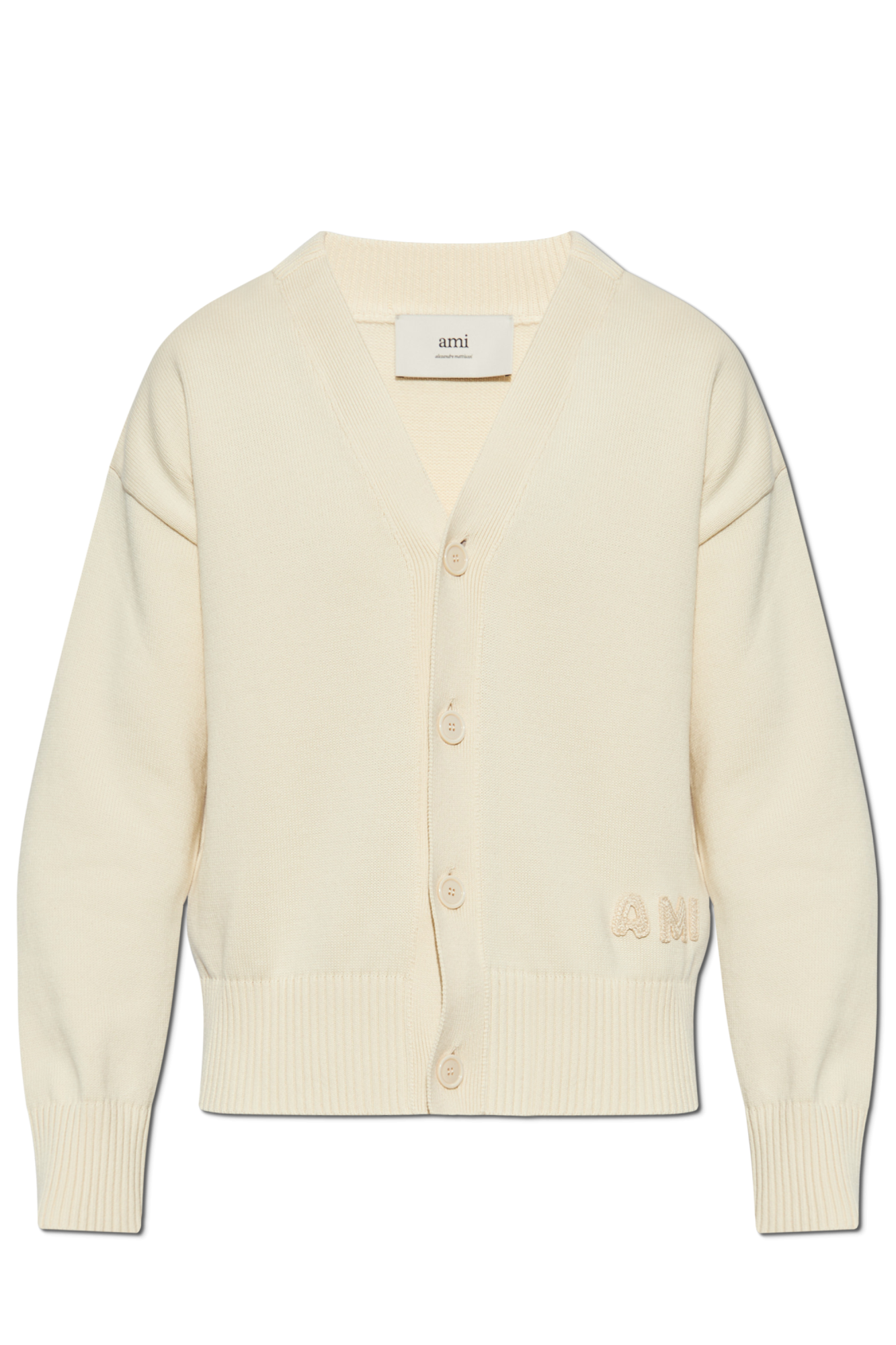 Ami Alexandre Mattiussi cream Cardigan with embroidered logo HKC163 KN0063-136