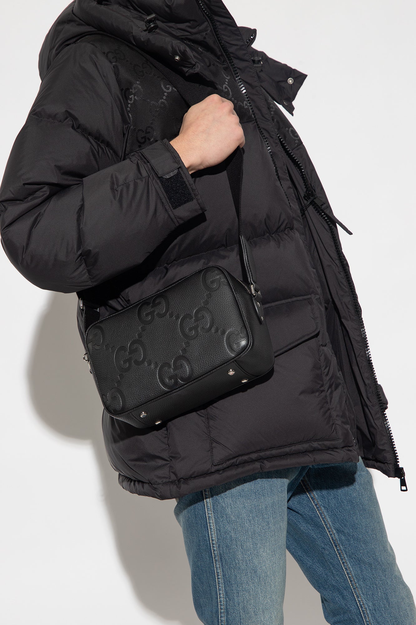 Gucci BLACK ‘GG Jumbo’ shoulder bag  766946 AABY7-1000
