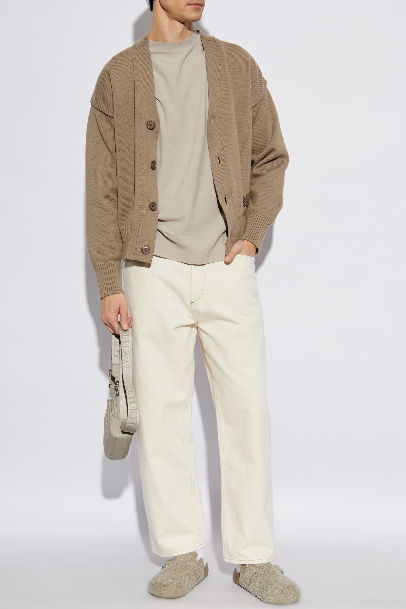 Ami Alexandre Mattiussi beige Cardigan with embroidered logo HKC163 KN0063-0952