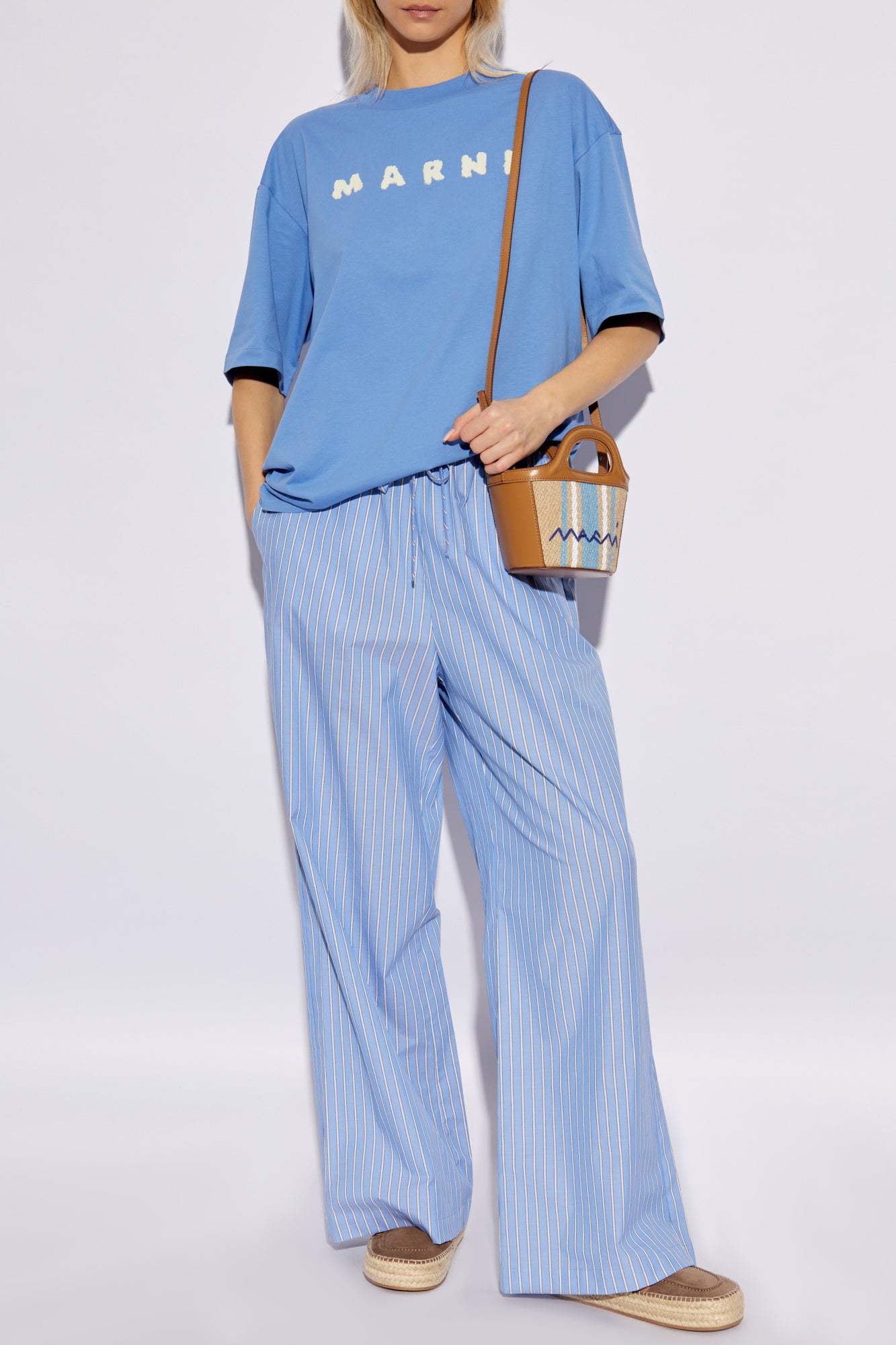 Marni BLUE T-shirt with printed logo THJET49P13 USCX42-SLB26