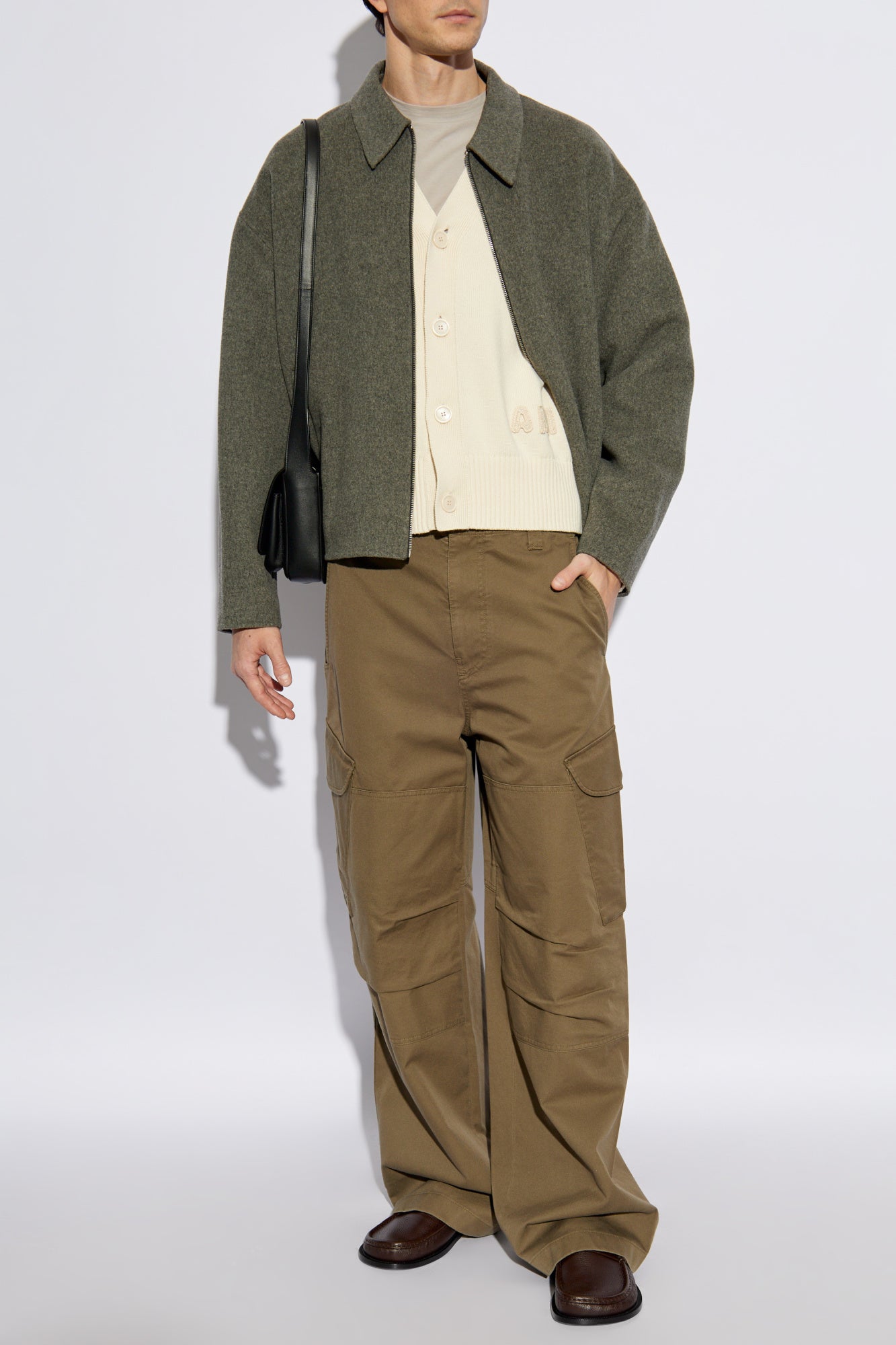 Ami Alexandre Mattiussi cream Cardigan with embroidered logo HKC163 KN0063-136
