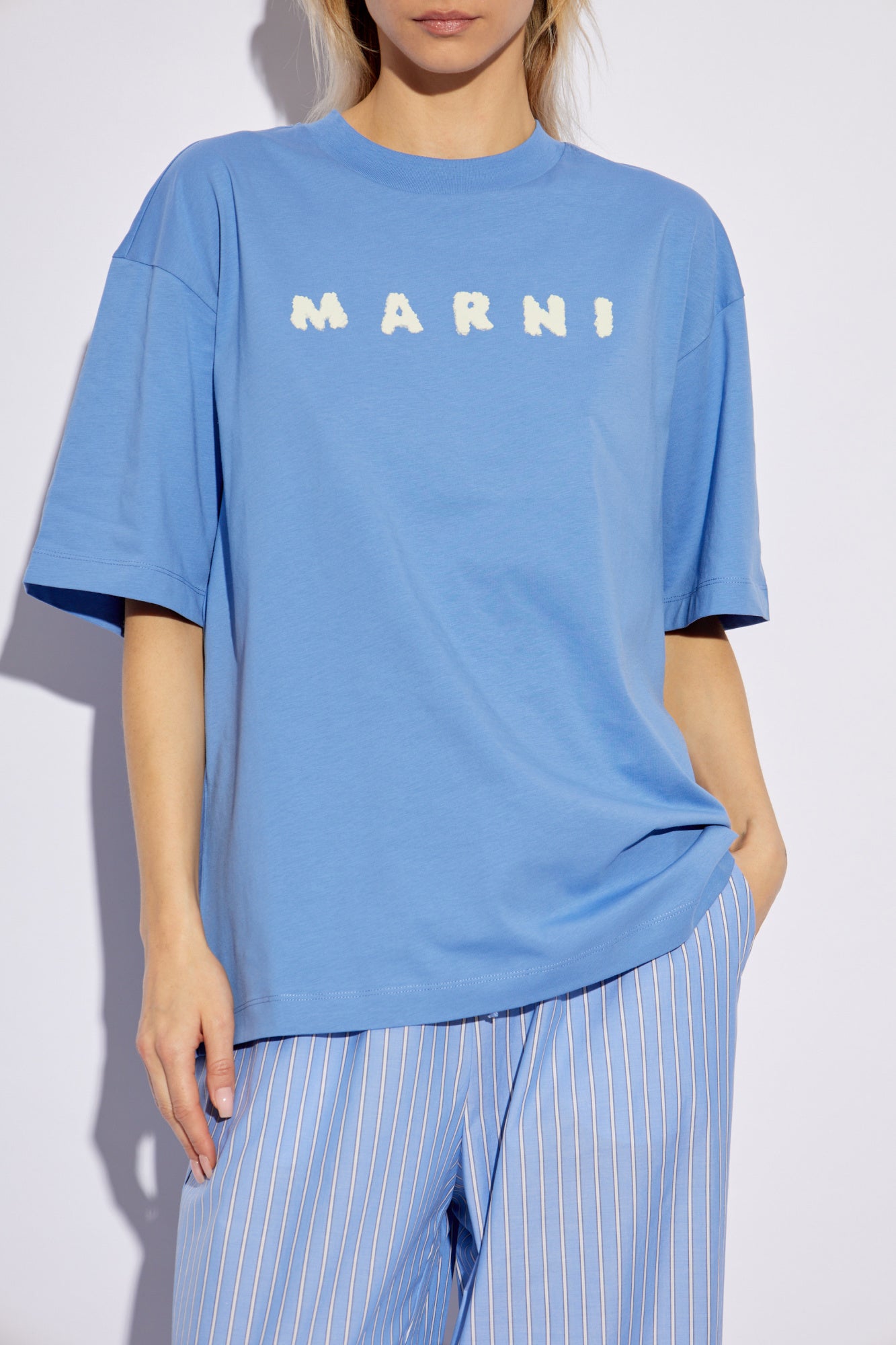 Marni BLUE T-shirt with printed logo THJET49P13 USCX42-SLB26