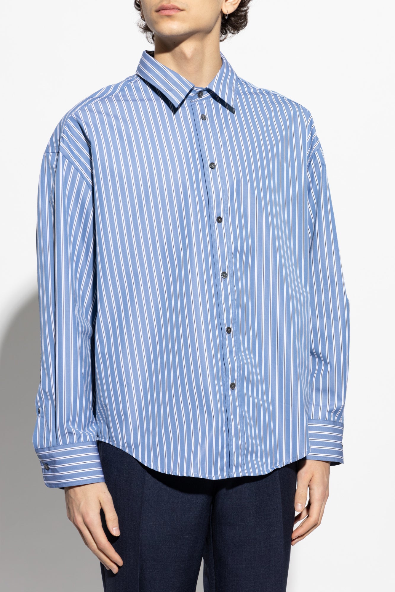 Ami Alexandre Mattiussi BLUE Shirt with striped pattern HSH191 CO0108-4505